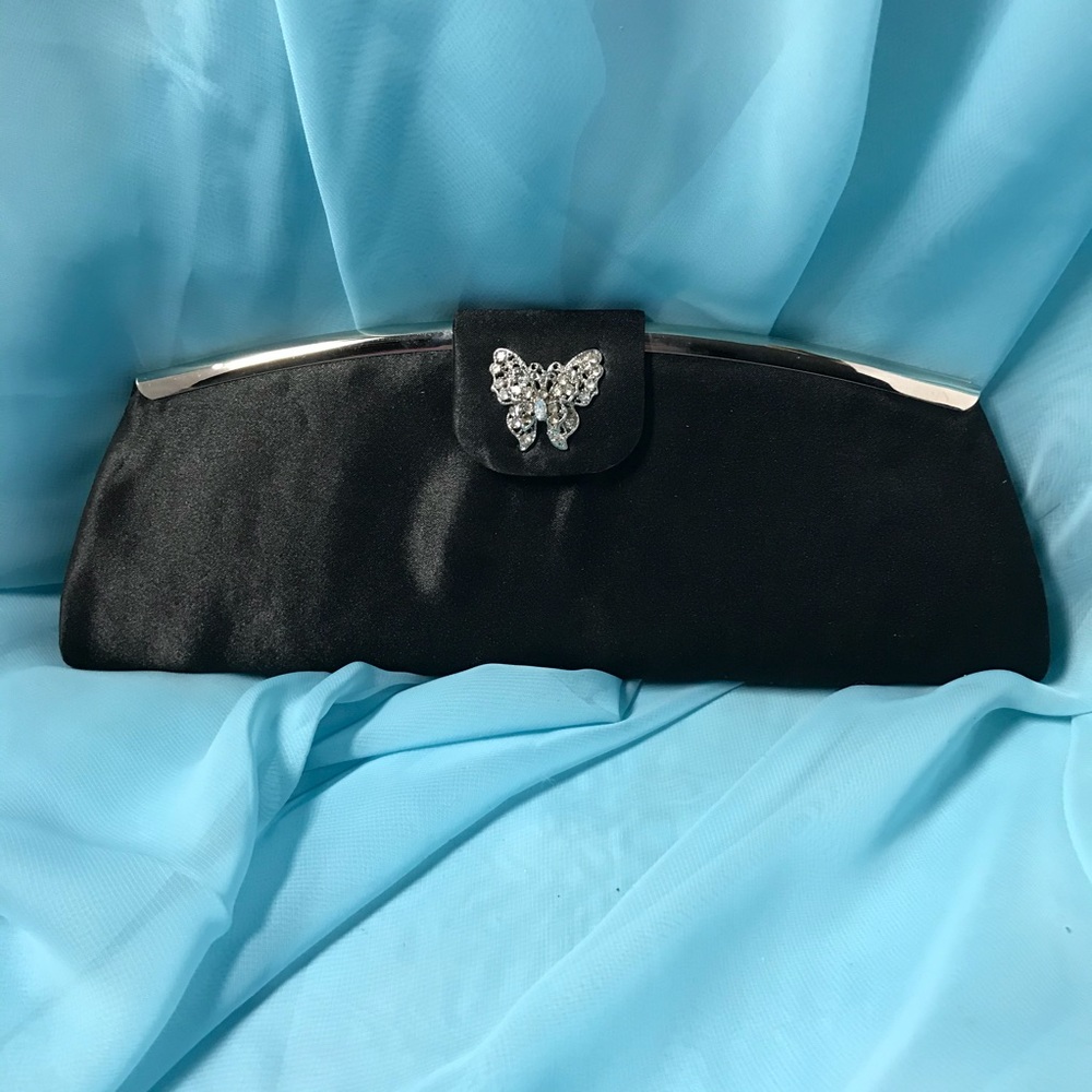 Tova of Beverly Hills Blk Satin Hand Clutch Purse
